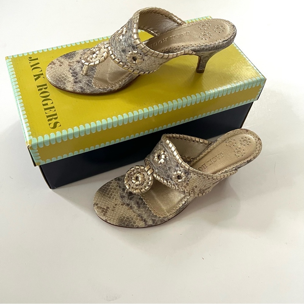 Jack Rogers Marina Kittie Platinum Python Heeled Sandals Thong